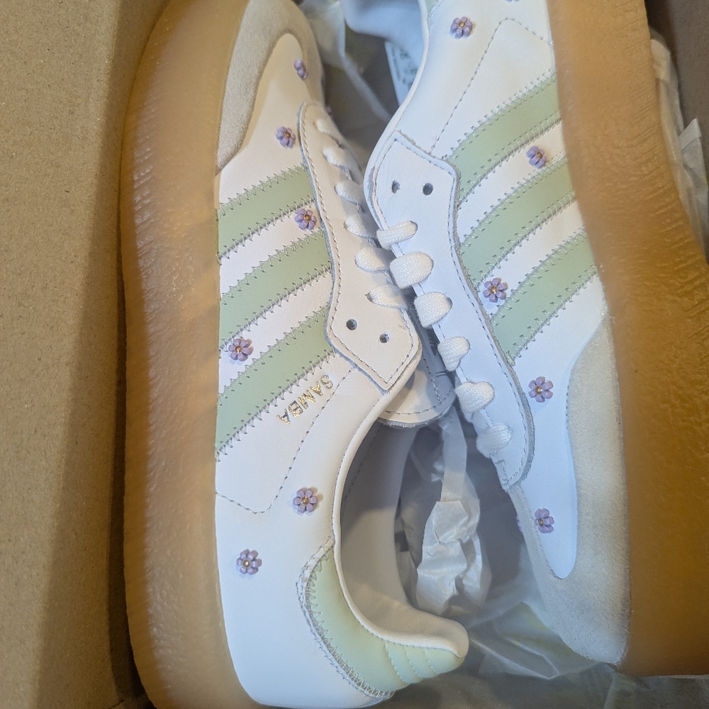 Adidas Women's White & Light Green Samba Platform Sneakers - Picture 5 of 5
